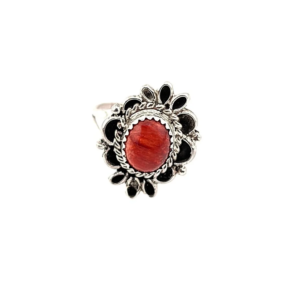 Navajo Red Spiny Oyster Stone Ring Handcrafted Native Am Jewelry Size 7.5US** - Picture 4 of 9